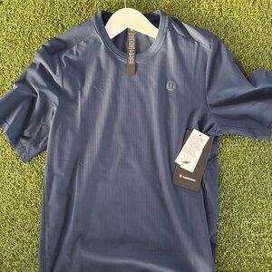 UV-Protective Striped Mesh Tennis Tee Shirt - Club Blue